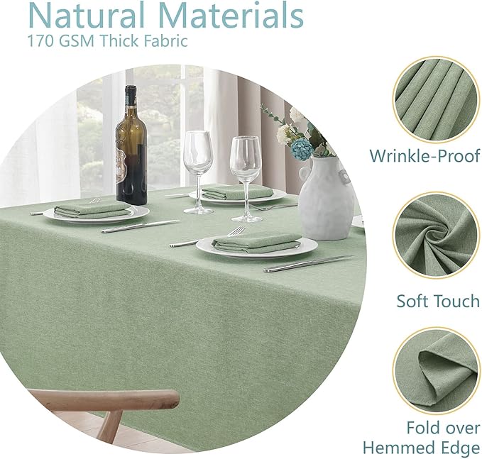 Rectangle Tablecloth Waterproof Linen Textured Table Cloth Stain and Wrinkle Resistant Washable, Decorative Fabric Table Cover for Dining, Party and Camping (Sage Green, 52 * 70)