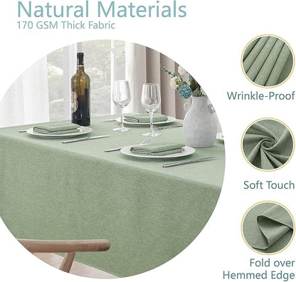 Rectangle Tablecloth Linen Textured Waterproof & Stain Resistant Table Cloth Wrinkle Free Decorative Fabric Farmhouse Table Cover for Dining/Party/Buffet/Wedding, 60 x 120 Inch, Sage Green