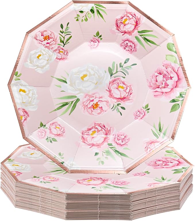WRAPAHOLIC 25Pcs Floral Paper Plates by WRAPAHOLIC