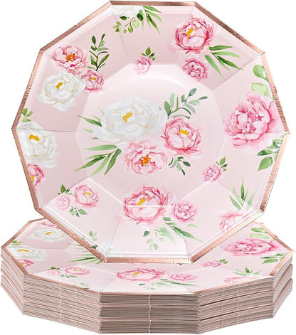 WRAPAHOLIC 25Pcs Floral Paper Plates by WRAPAHOLIC