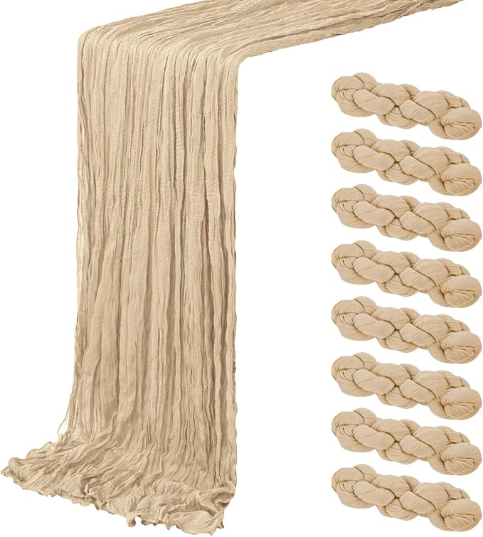 8 Pack Beige Cheesecloth Table Runner 20 x 120 inch Gauze Table Runners 10 FT by ACSUIT