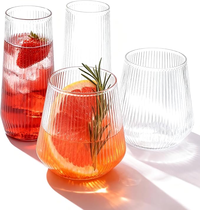 BESTSTAR 96 Pack Clear Plastic Ribbed Origami Ripple Plastic Glasses Set | 48 by BESTSTAR