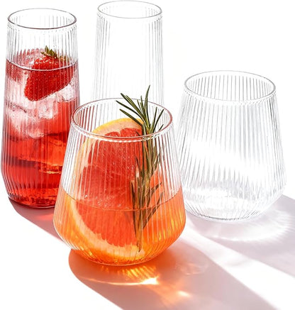 BESTSTAR 96 Pack Clear Plastic Ribbed Origami Ripple Plastic Glasses Set | 48 by BESTSTAR