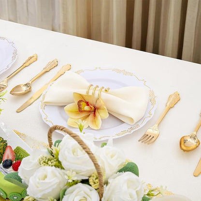 DaYammi 60PCS White and Gold Plastic Plates, Gold Rim Plates Disposable Heavy Duty Disposable Plate Premium 10inch White Dinner Plate Hard Plastic Platos for Party Wedding Bridal Shower