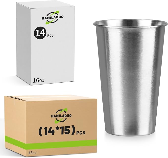 210Pack 16 oz Stainless Steel Pint Cups, Stainless Steel Cup, Pint Cup by Unknown