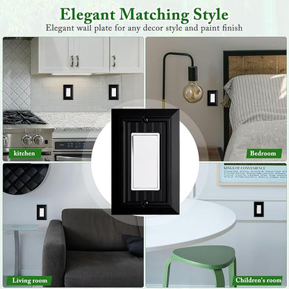 Beadboard Outlet Covers Wall Plates, Bamboo Fiber Light Switch Covers, Natural Material Electric Receptacle Decorative Switch Plate Outlet Cover Matte Black (1 Gang Decorator 4 Pack)
