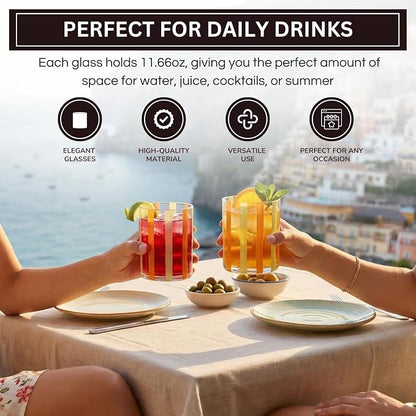 Capri Italian Design Cylindrical Tumblers, 2 Set Olive & Orange Summer Glasses - Image 4
