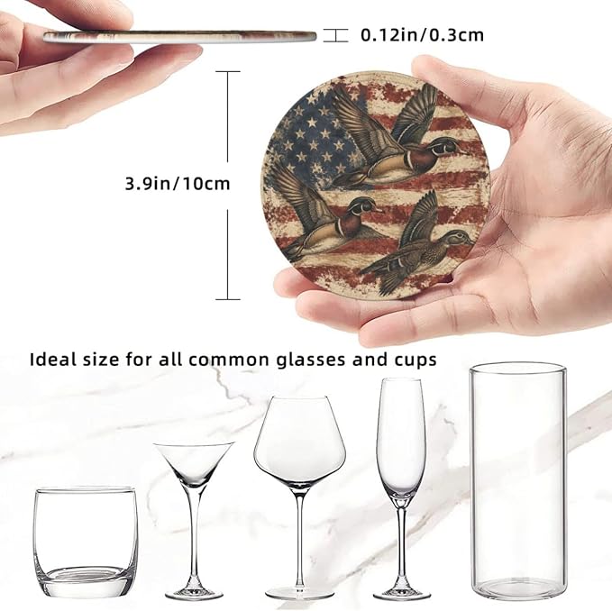 Rustic Americana Patriotic Duck Flag Leather Coasters Set of 6 - Image 5