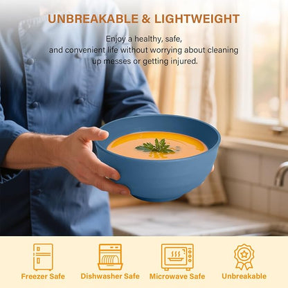 Deep Noodle Bowls Set of 8: 60oz Large Wheat Straw Bowls - Image 4