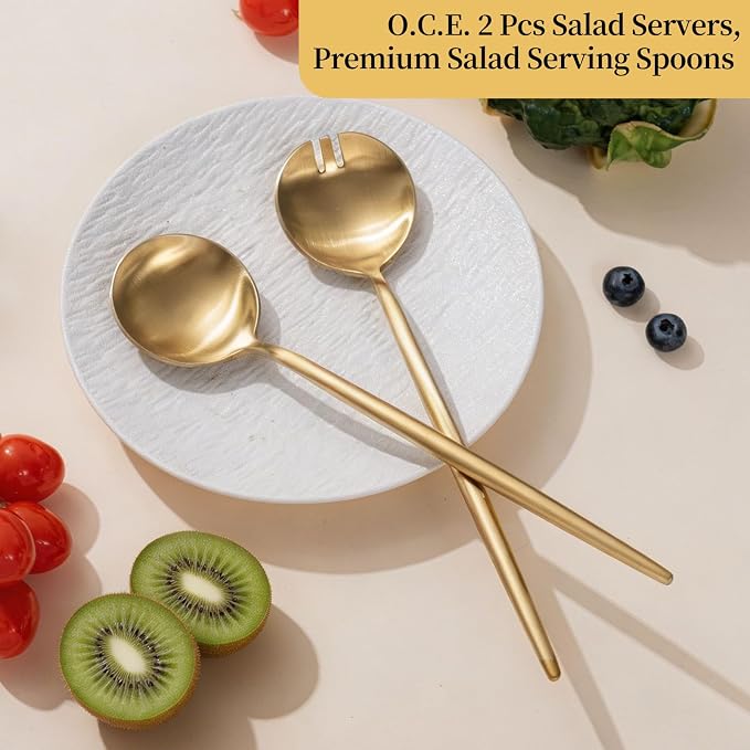 O.C.E. Salad Server, Premium Stainless Steel Spoon and Fork Set, 10.3 inch - Image 7