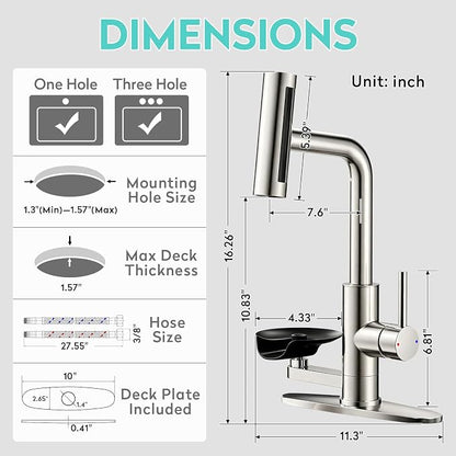 Waterfall Kitchen Faucet with Pull Down Sprayer & Glass Rinser | 4 Adjustable - Image 7