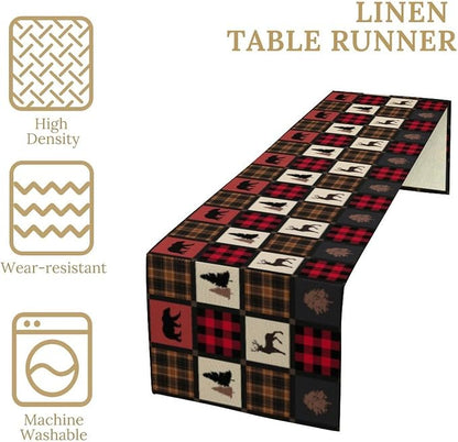 Rustic Bear Table Runner, Vintage Cottage Country Style Pine Tree Elk Wildlife - Image 4