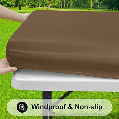 Smiry Rectangle Tablecloth, Elastic Fitted Flannel Backed Vinyl Tablecloths for 4ft Folding Tables, Waterproof Wipeable Table Covers for Indoor, Outdoor, Picnic and Camping (Brown, 30"x48")
