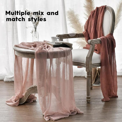 Artoid Mode Boho Cheesecloth Gauze Dusty Rose Wedding Table Runner, 160 Inch - Image 4