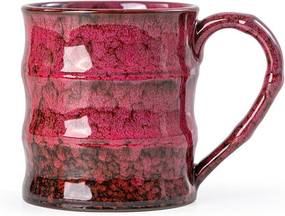 Rustic Red Ceramic Coffee Mug 15oz – Handcrafted Unique Gift by XIYUANJI