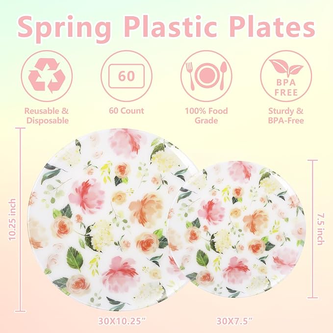 60 PCS Floral Plastic Plates - Image 2