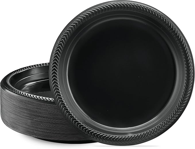 PLASTICPRO 200 PCS Black Plastic Plates Light Weight 9 Inch Plastic Dinner by PLASTICPRO
