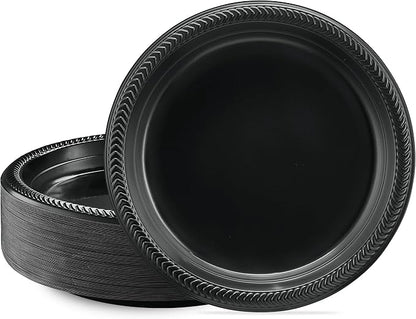 PLASTICPRO 200 PCS Black Plastic Plates Light Weight 9 Inch Plastic Dinner by PLASTICPRO