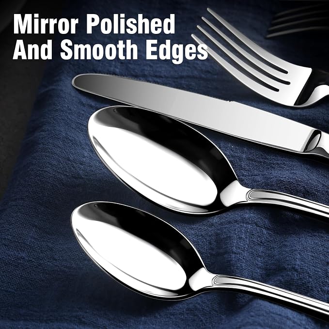 Silverware Set for 12, 60 Piece Boston Style Stainless Steel Flatware Set | - Image 3