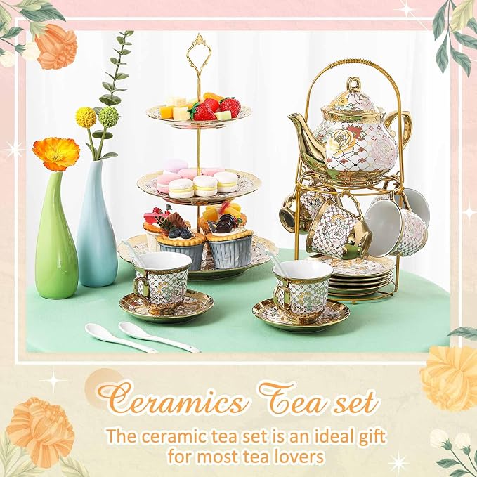 21 Pcs Porcelain Tea Set for Women Tea Party - Image 4