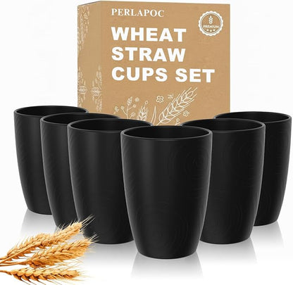 Wheat Straw Drinking Glasses Set of 6, Unbreakable 12 OZ Small Drinking Glasses by Perlapoc