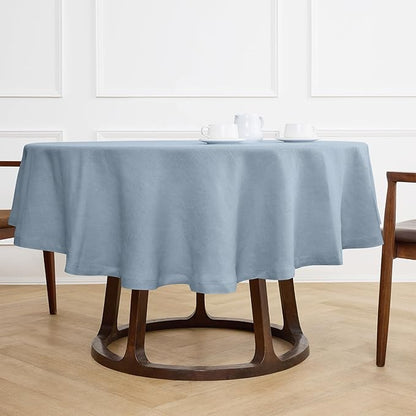 Solino Home Linen Round Tablecloth 70 Inch - 100% Pure Linen Dusty Blue Round Tablecloth - Machine Washable Table Cloth for Winter, Spring, Easter - Sonoma