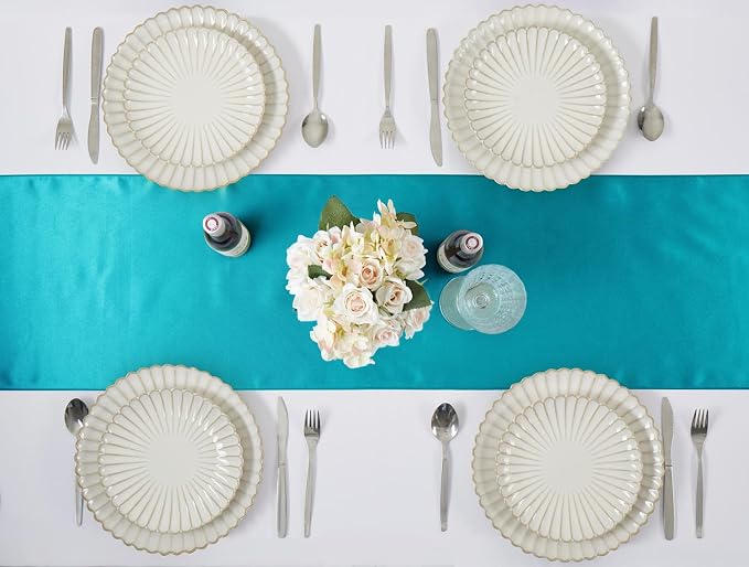 Teal Blue Satin Table Runner, 12x108 Inches, 4 Pack | Premium Satin, Smooth - Image 5