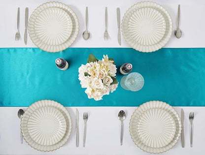 Teal Blue Satin Table Runner, 12x108 Inches, 4 Pack | Premium Satin, Smooth - Image 5