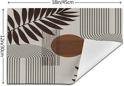 Mid Century Abstract Boho Placemats Geometric Neutral Beige Modern Leaf Plant Semicircle Art Washable Place Mats 12x18Inch for Dining Kitchen Farmhouse Decor 4 PCS