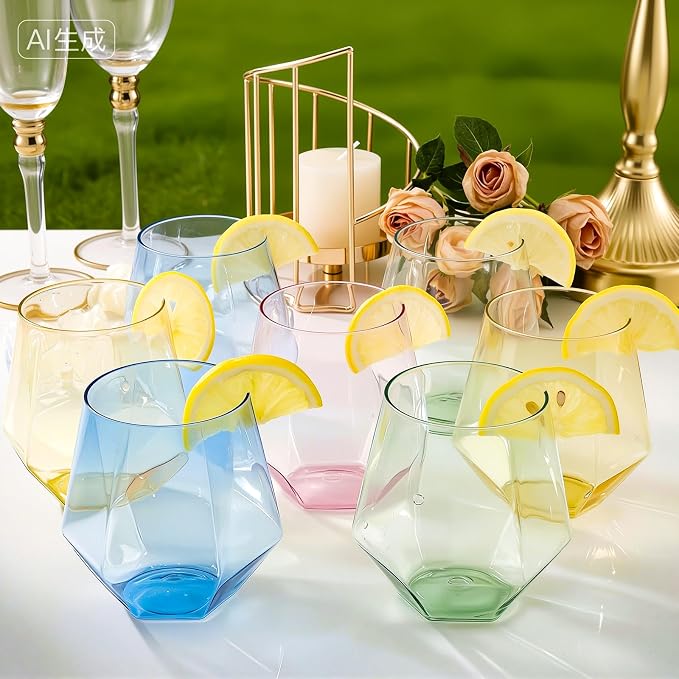 Goodluck 40PCS 12oz Diamond Stemless Plastic Wine Whiskey Glass, Suitable - Image 6