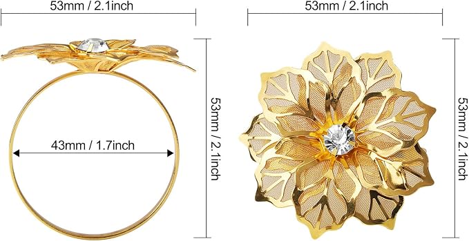 KPOSIYA Flower Napkin Rings Holder Metal Black Napkin Rings Set of 50 - Image 3