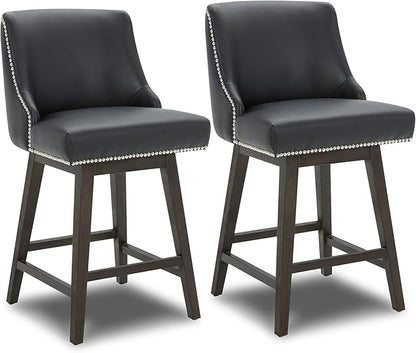 CHITA Counter Height Swivel Bar Stools Set of 2, FSC Certified Upholstered Counter Stools, Modern Swivel Barstools with Wood Legs for Kitchen Island, 26" Seat Height, Faux Leather in Black