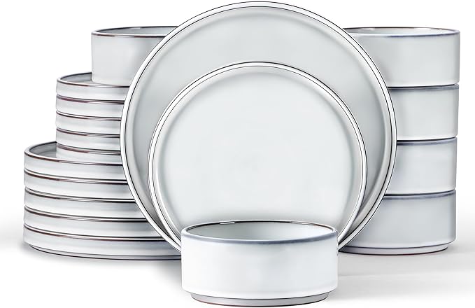 LIANYU 18 PCS Dinnerware Sets for 6, Stoneware Dinner Plates and Bowls Set | by LIANYU