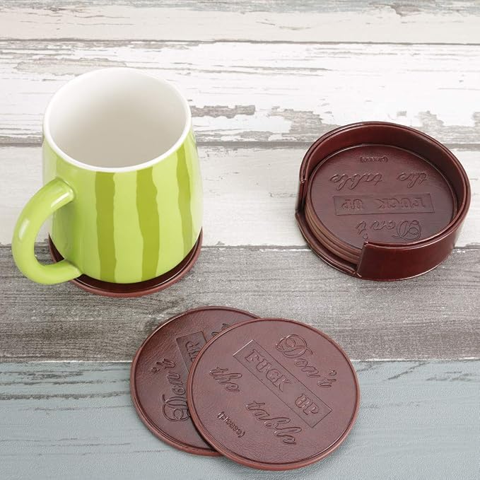 Funny Coasters, Thipoten 6 Pcs Leather Coasters - Image 4