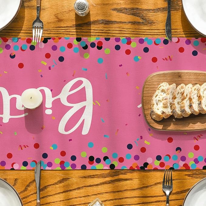 Artoid Mode Polka Dot Pink Happy Birthday Table Runner, Seasonal Kitchen Dining - Image 7