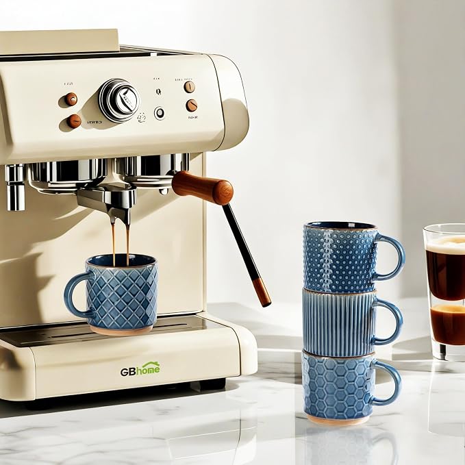 GBhome 12 OZ Stackable Coffee Mugs Set of 4, Ceramic Coffee Cups Set | Coffee - Image 5