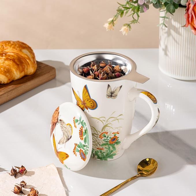 AmorArc Tea Cup With Infuser and Lid, 18oz Loose Leaf Tea Mug With Steeper | - Image 2