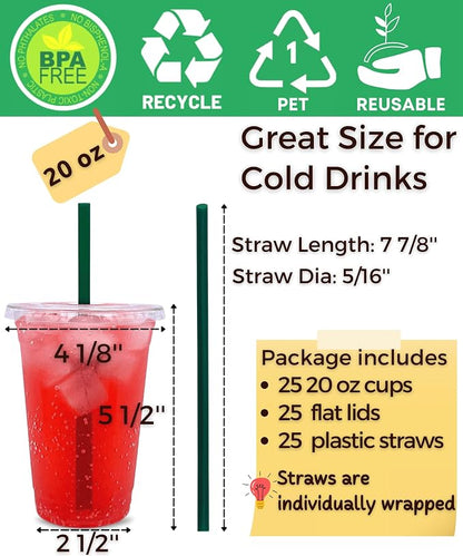 20 oz Clear Plastic Cups with Lids and Straws, Disposable Coffee Cups 25 Sets - Image 2