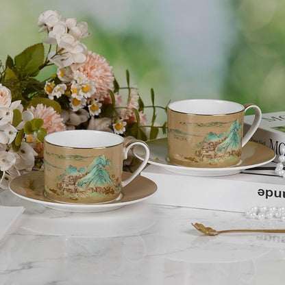 KAMMAK Tea Cups and Saucers Set of 2, Porcelain Coffee Cups, JBE009 | Stackable - Image 7