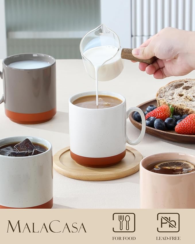 MALACASA 12oz Ceramic Coffee Mugs Set of 4, Stackable Coffee Cups - Image 3