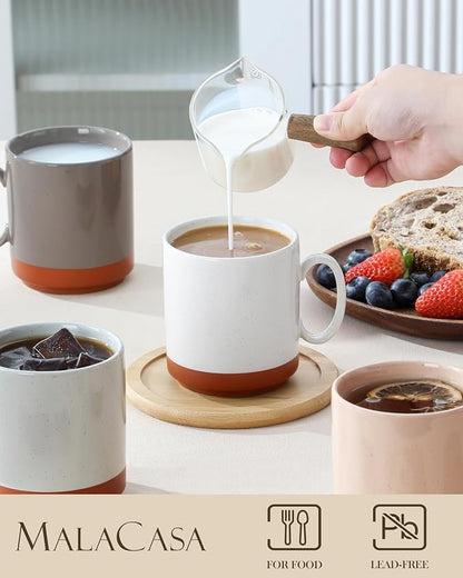 MALACASA 12oz Ceramic Coffee Mugs Set of 4, Stackable Coffee Cups - Image 3