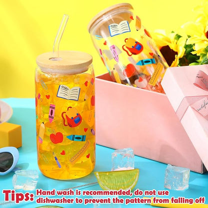 Sliner 2 Pcs Teacher Glass Cups Back to School Gifts Tumblers - Image 2