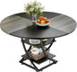 Round Dining Table for 4-6, 47 inch Circle Kitchen Table with 2-Layer Storage Shelf, Modern Wood Dinner Table with Heavy Duty Pedestal for Dining Room, Farmhouse, Living Room, Kitchen, Black & Grey