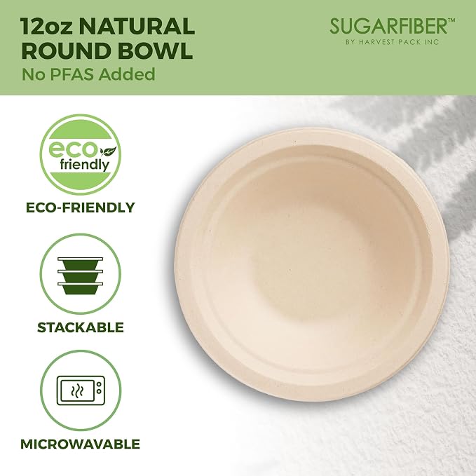 12oz Compostable Paper Bowls Disposable Round Natural Cereal Bowl, Biodegradable - Image 4