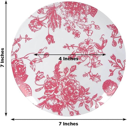 Efavormart 10-Pack French Toile Plastic Dessert Plates – Pink & White Floral - Image 2