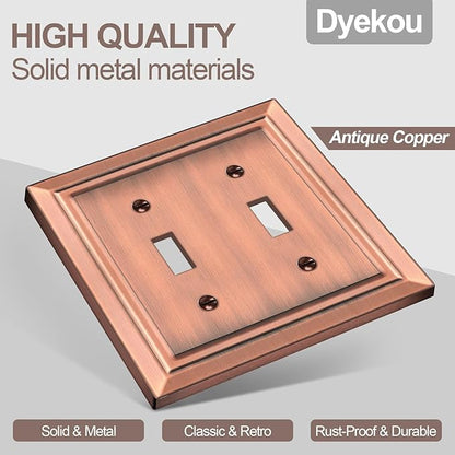Metal Wall Plate for Electrical Outlets, Decorative Antique Copper Switch Plates Outlet Cover, Light Switch Cover Plate, 2-Gang Wall Plates (Double Toggle, 2 Pack)