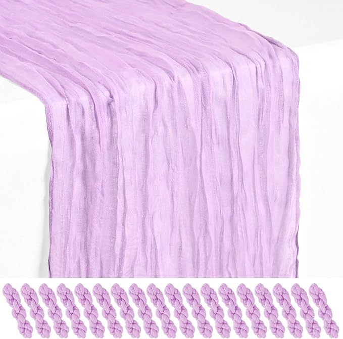 Showgeous 18 Pack Lilac Purple Cheesecloth Table Runner, 17 x 108 Inches | Boho by Showgeous
