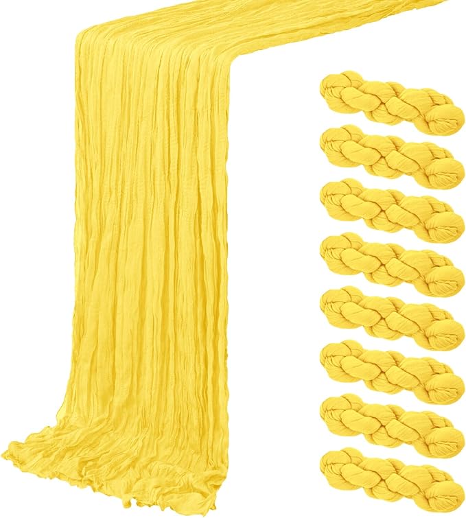 8 Pack Lemon Yellow Cheesecloth Table Runner 20 x 120 inch Gauze Table Runners by ACSUIT