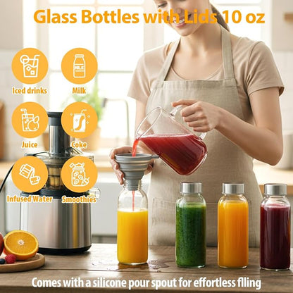 Sursip 10 oz Glass Juice Bottles, 10 Pack, Leakproof Stainless Lids | Reusable - Image 6