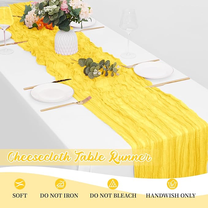 8 Pack Lemon Yellow Cheesecloth Table Runners 20x120 Inch Gauze Table Runner - Image 6